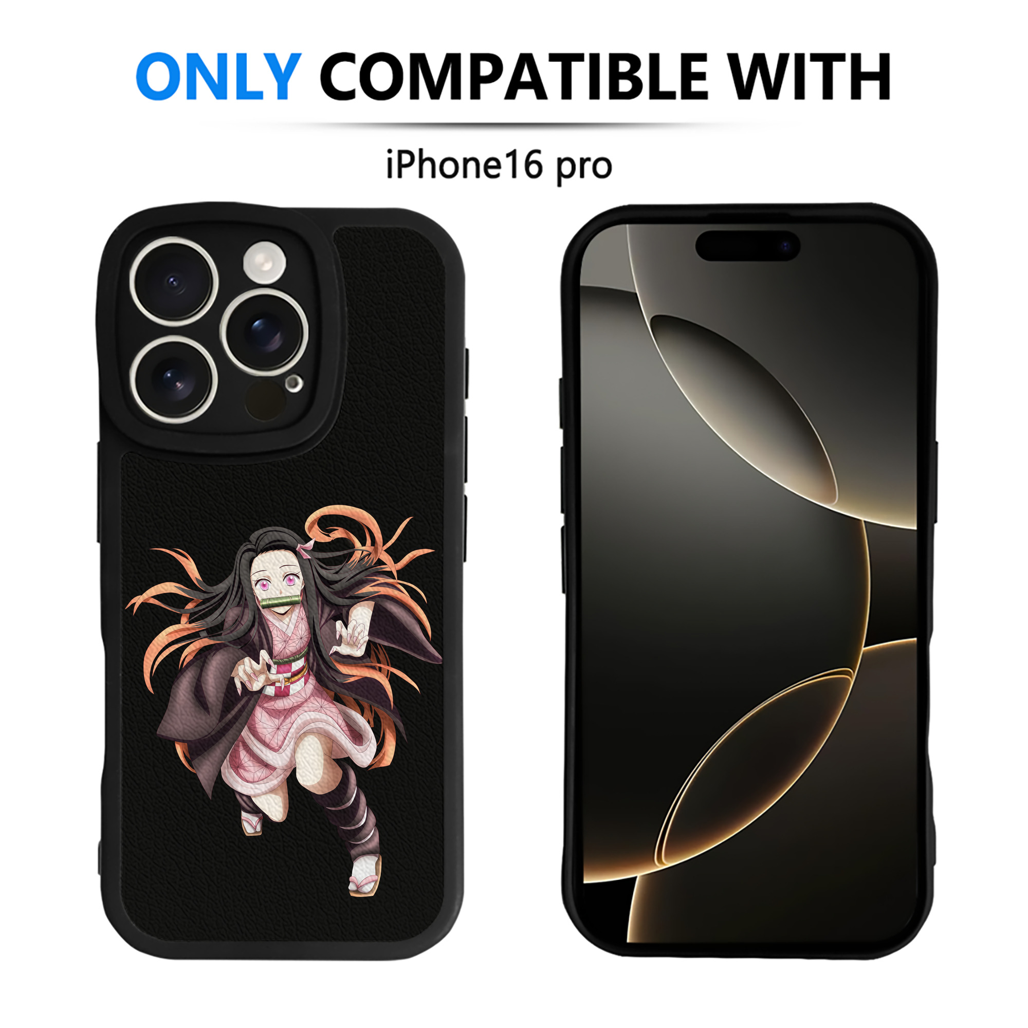 （画像用） 鬼滅の刃（きめつのやいば）竈門 禰󠄀豆子／かまど ねずこ Kamado Nezuko 【iPhone 16シリーズ対応】シリコンスマホケース（レザー調） 材質：シリコン